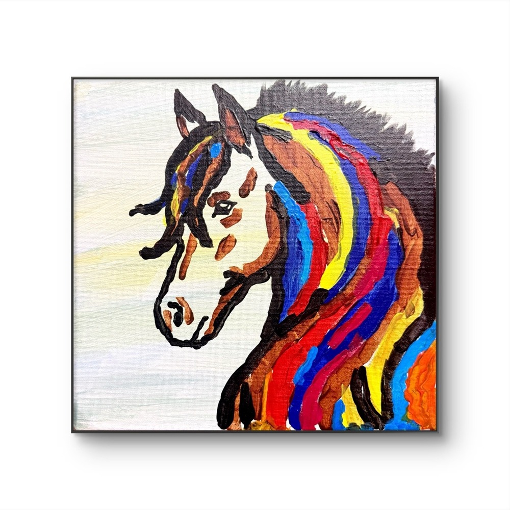 Original Colorful Horse Acrylic Painting 10x10 Canvas OOAK Equine Wall Art